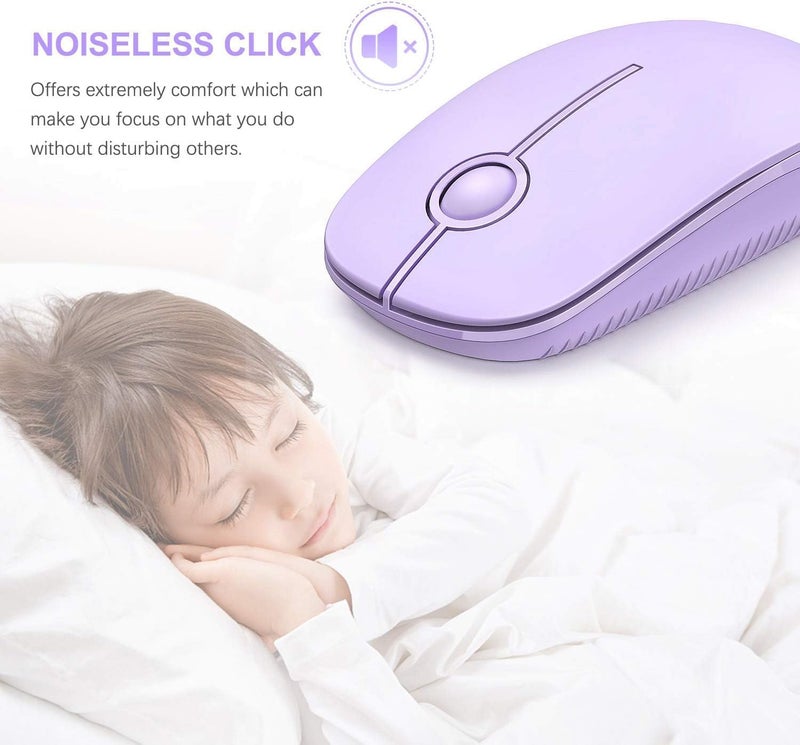 Unipows Wireless Mouse - 2.4G Slim Portable Computer Mouse with Nano Receiver, Less Noise Mobile Optical Mice for Notebook, PC, Laptop, Desktop-Purple - Image 2